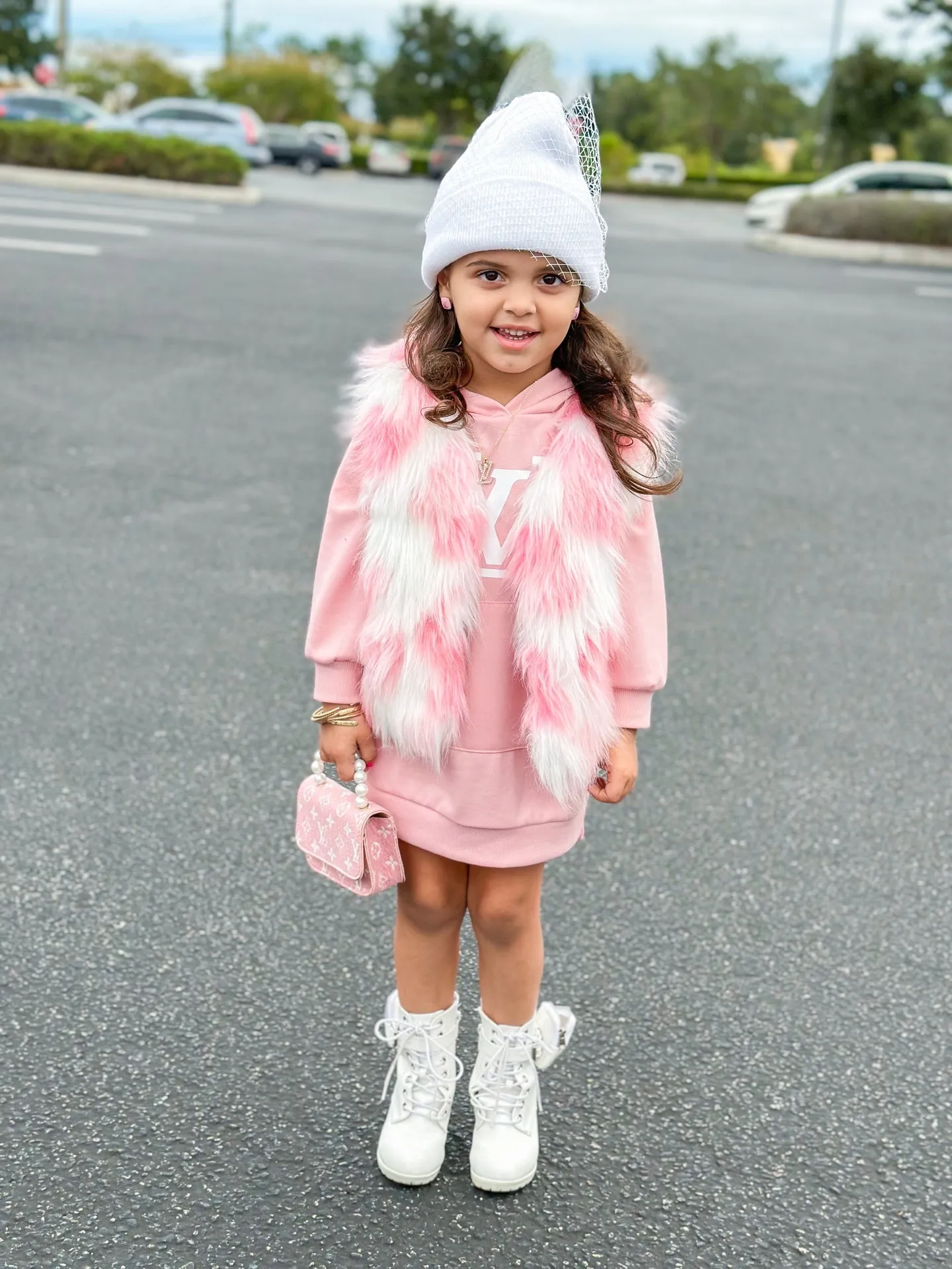 Kids Faux Fur Vest Pink