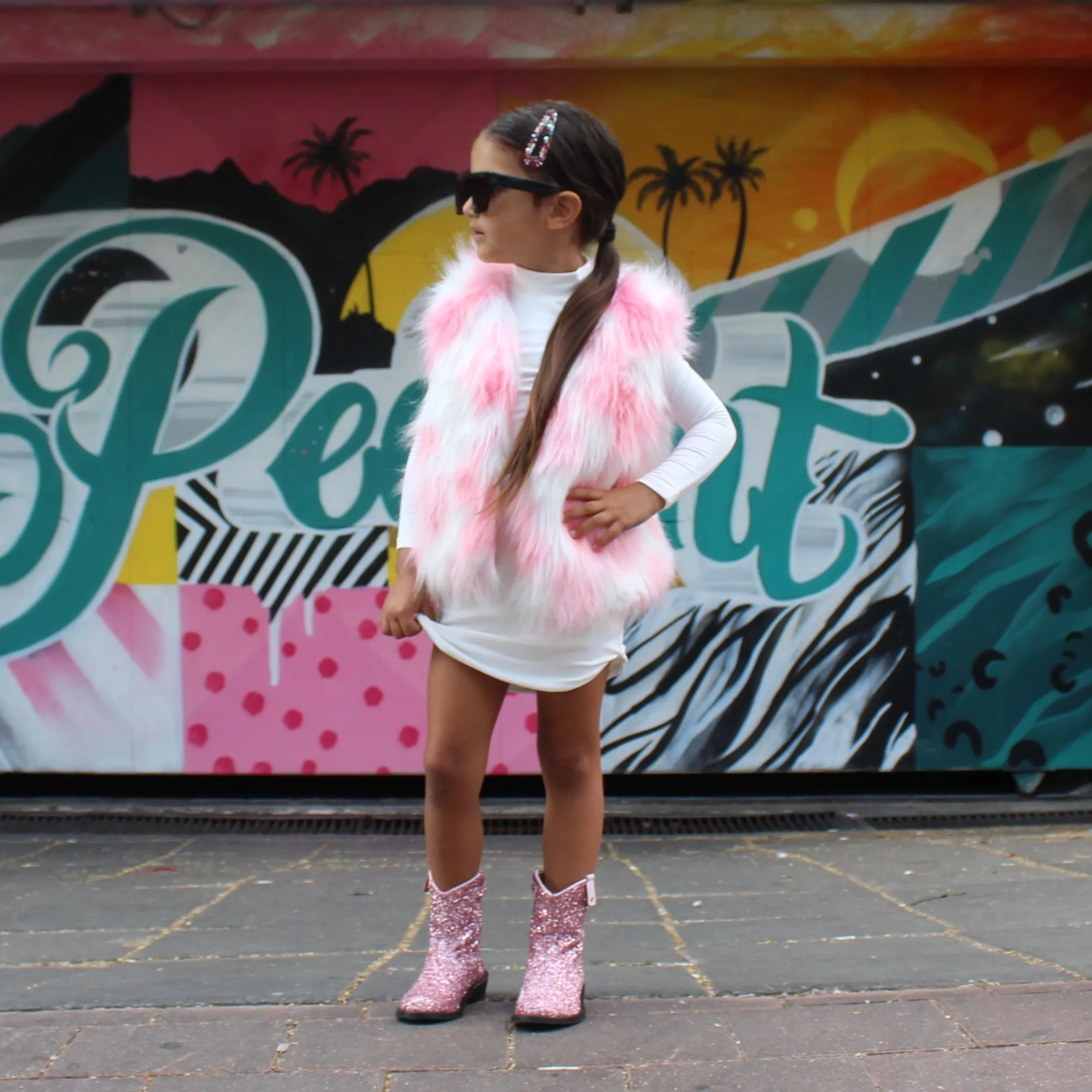 Kids Faux Fur Vest Pink