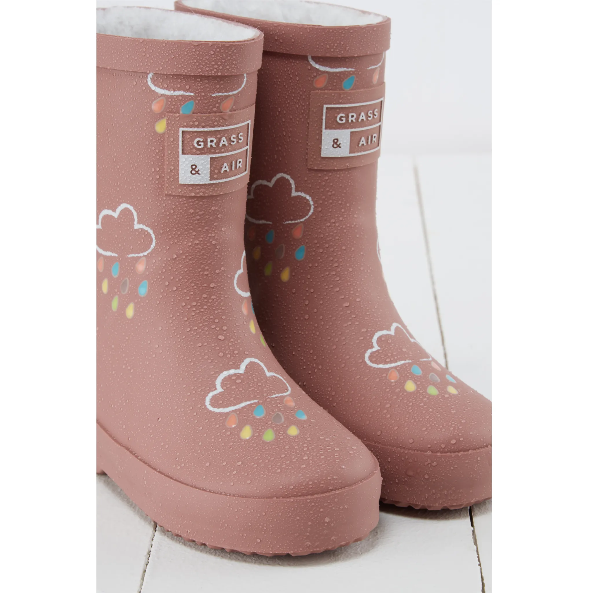 Kids Fleece Lined Wellies - Rose
