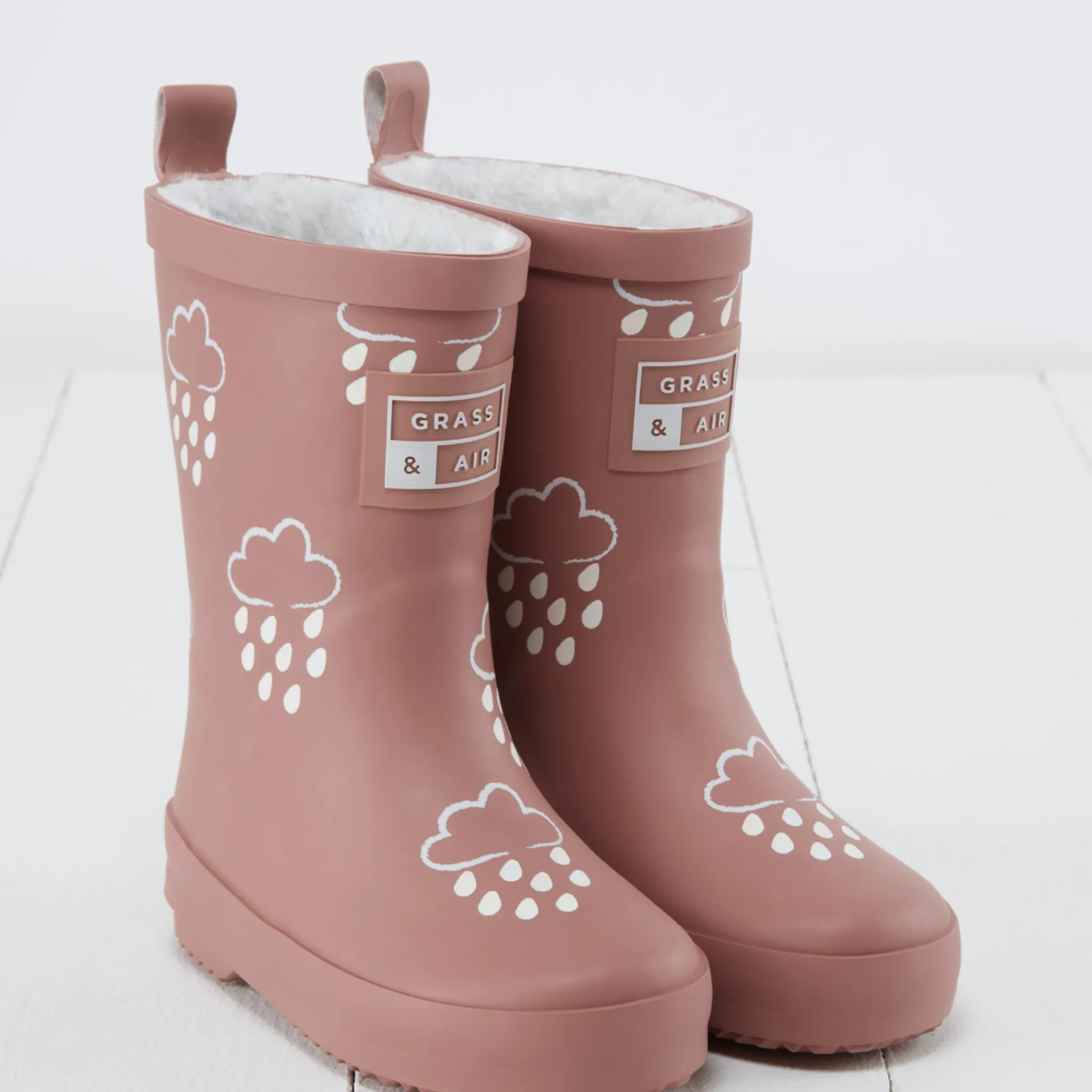 Kids Fleece Lined Wellies - Rose