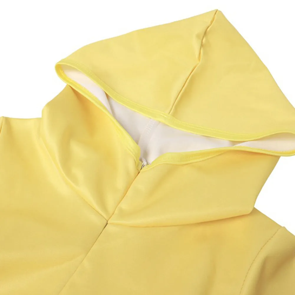 Kids Girls Little Nightmares Six Yellow Hooded Raincoat Dress Cosplay Costume Halloween Carnival Suit