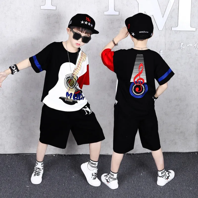 KidsTwo Piece Music guitar print clothes Set