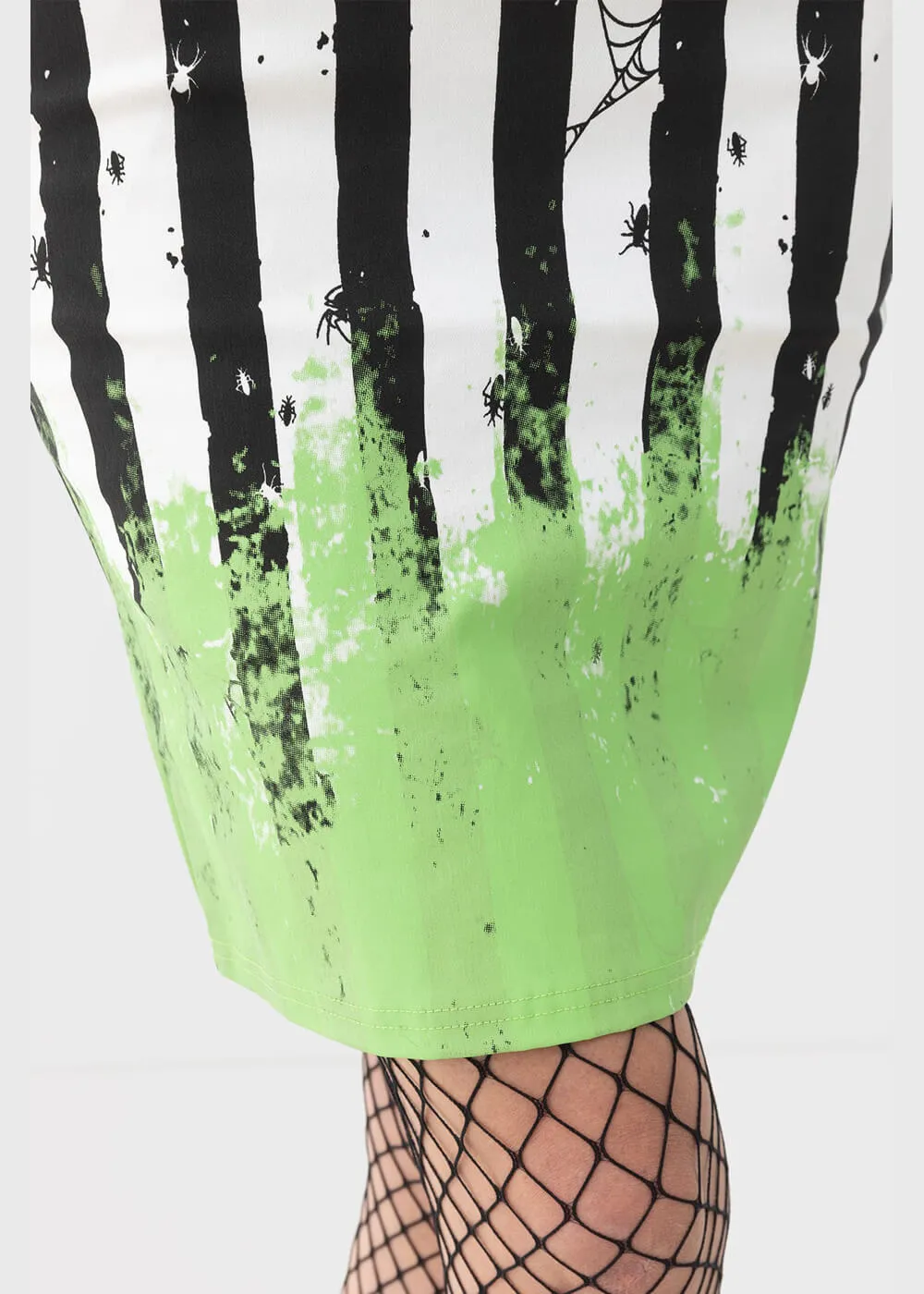 Killstar x Beetlejuice Distressed Stripe Bodycon Dress Black White