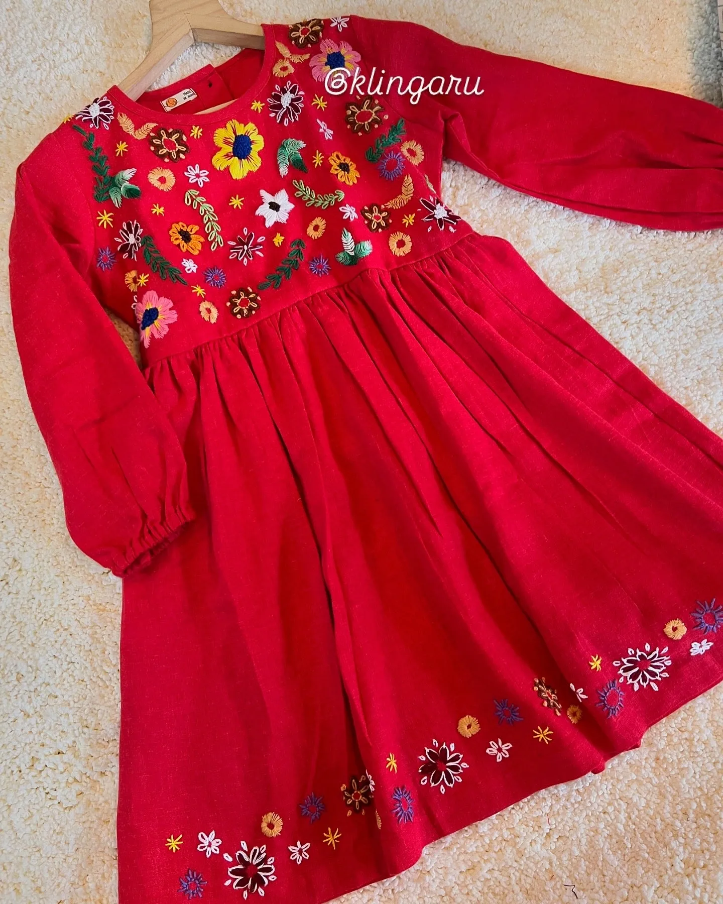 Klingaru Frock - Red Garden Frock with Hand Embroidery (PRE ORDER)