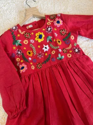 Klingaru Frock - Red Garden Frock with Hand Embroidery (PRE ORDER)