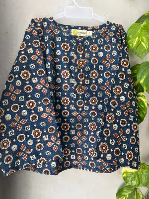 Klingaru Full Sleeves Unisex Short Kurta - Blue Booti