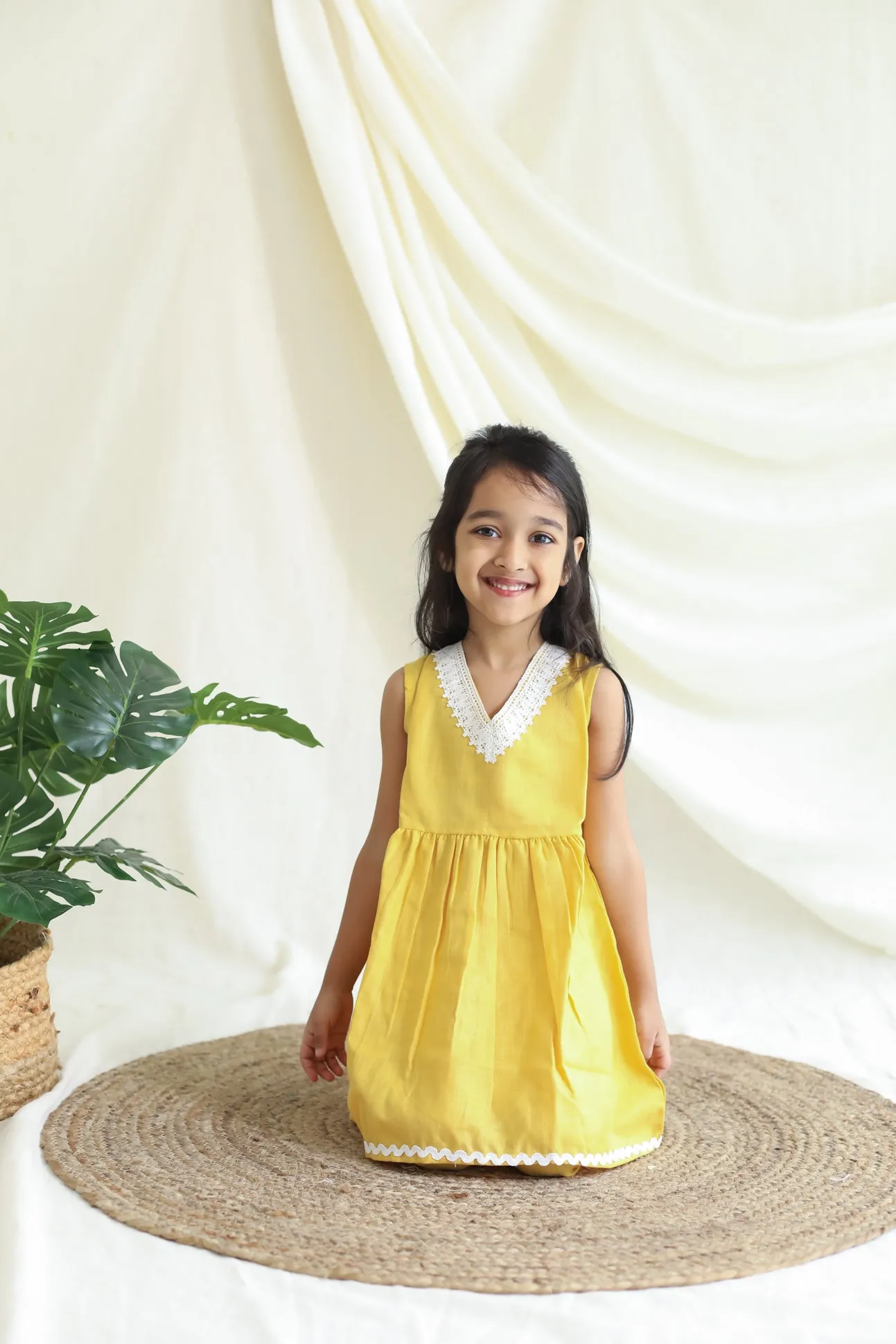 Klingaru Girl Kurta and Pant Set - Solid Yellow with Lace