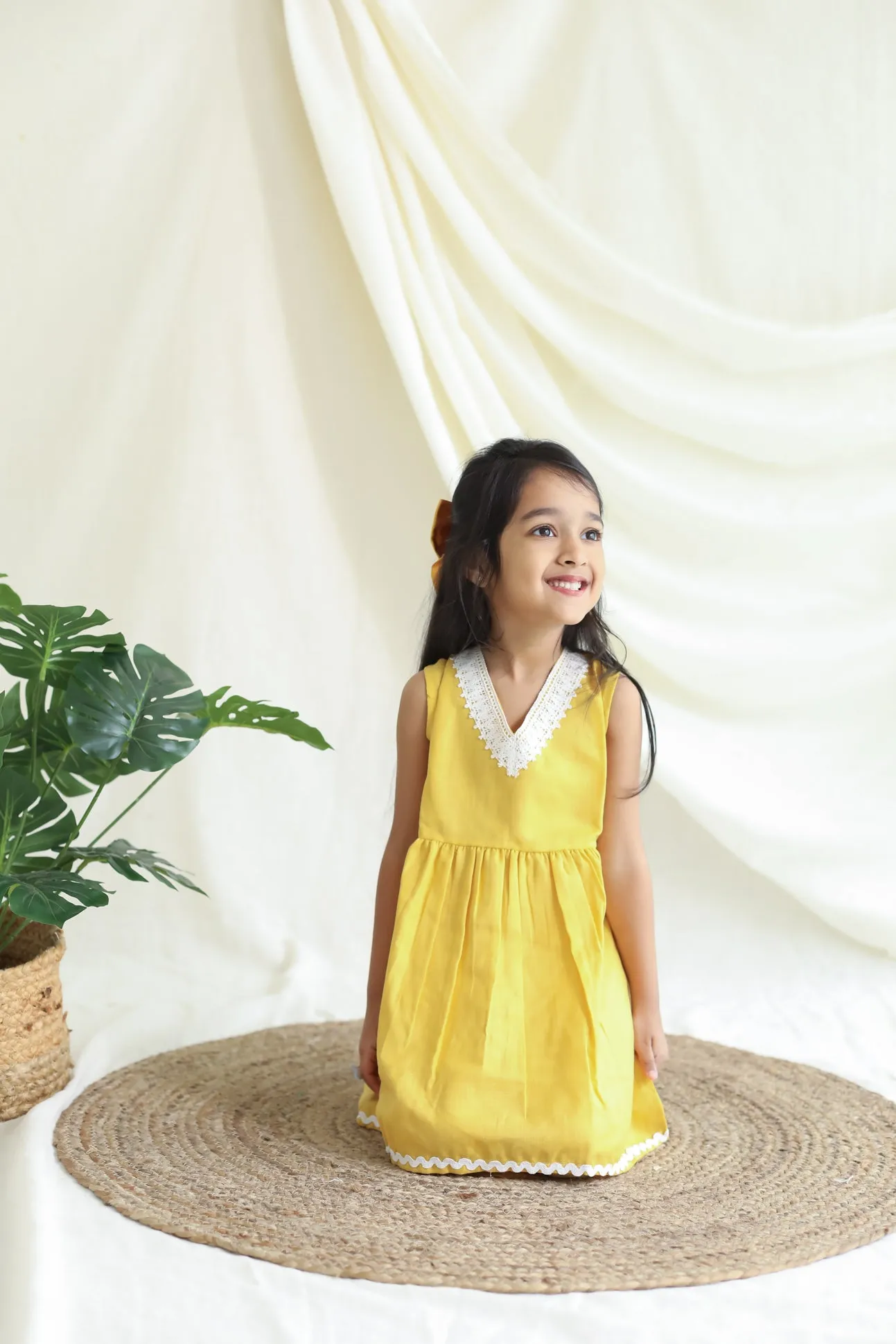 Klingaru Girl Kurta and Pant Set - Solid Yellow with Lace