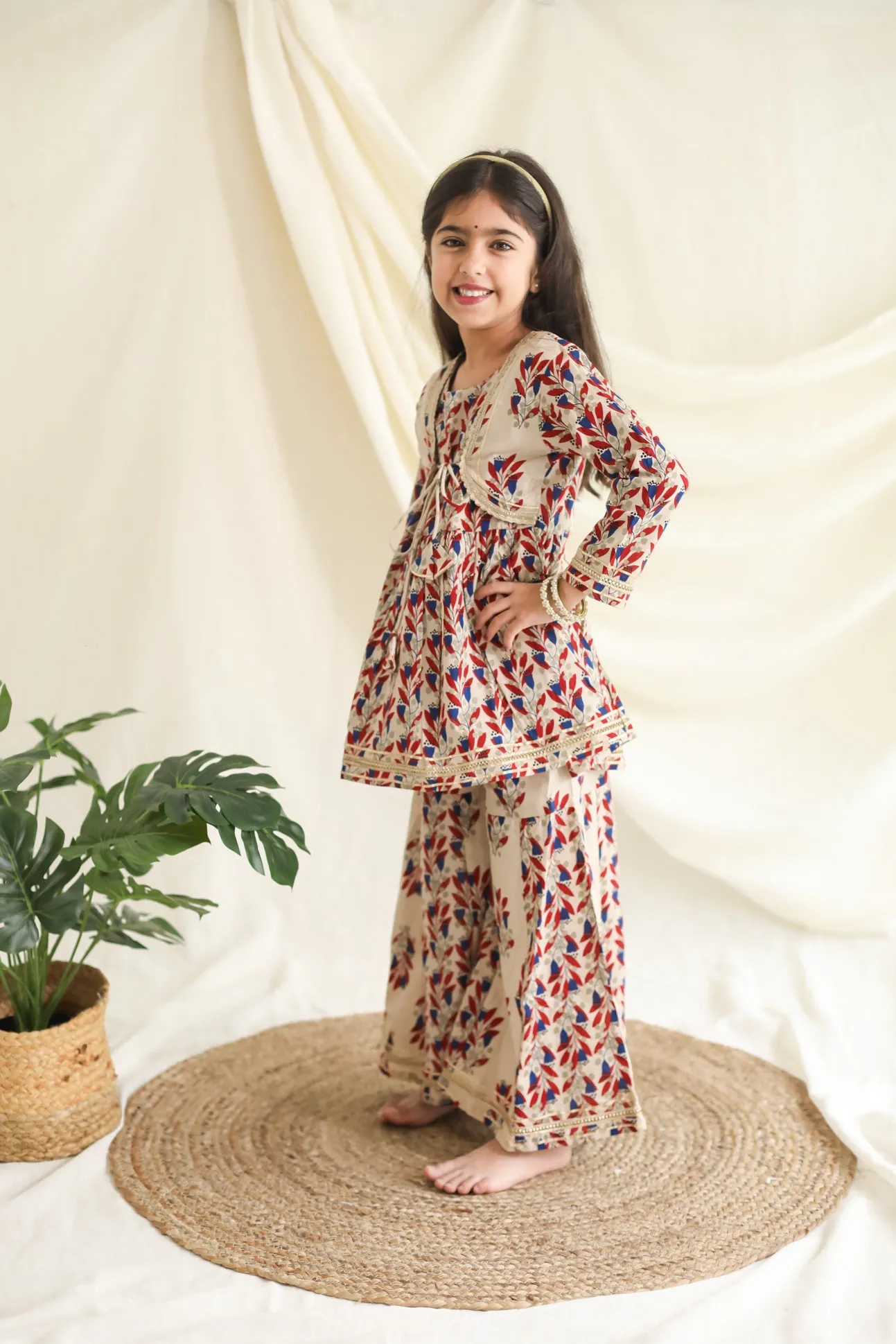 Klingaru Girls Sharara Set - Beige with Gota Lace Work