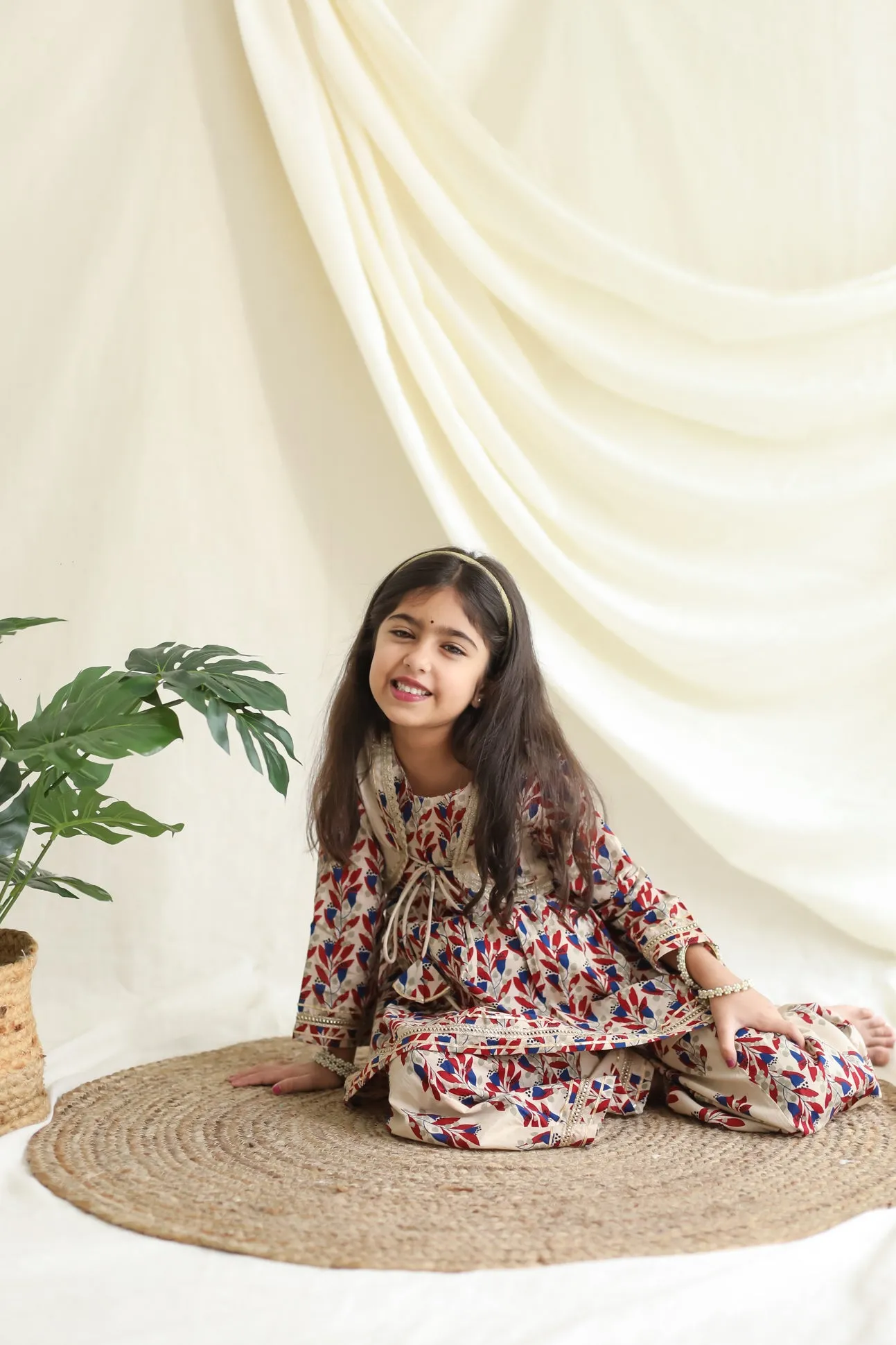 Klingaru Girls Sharara Set - Beige with Gota Lace Work
