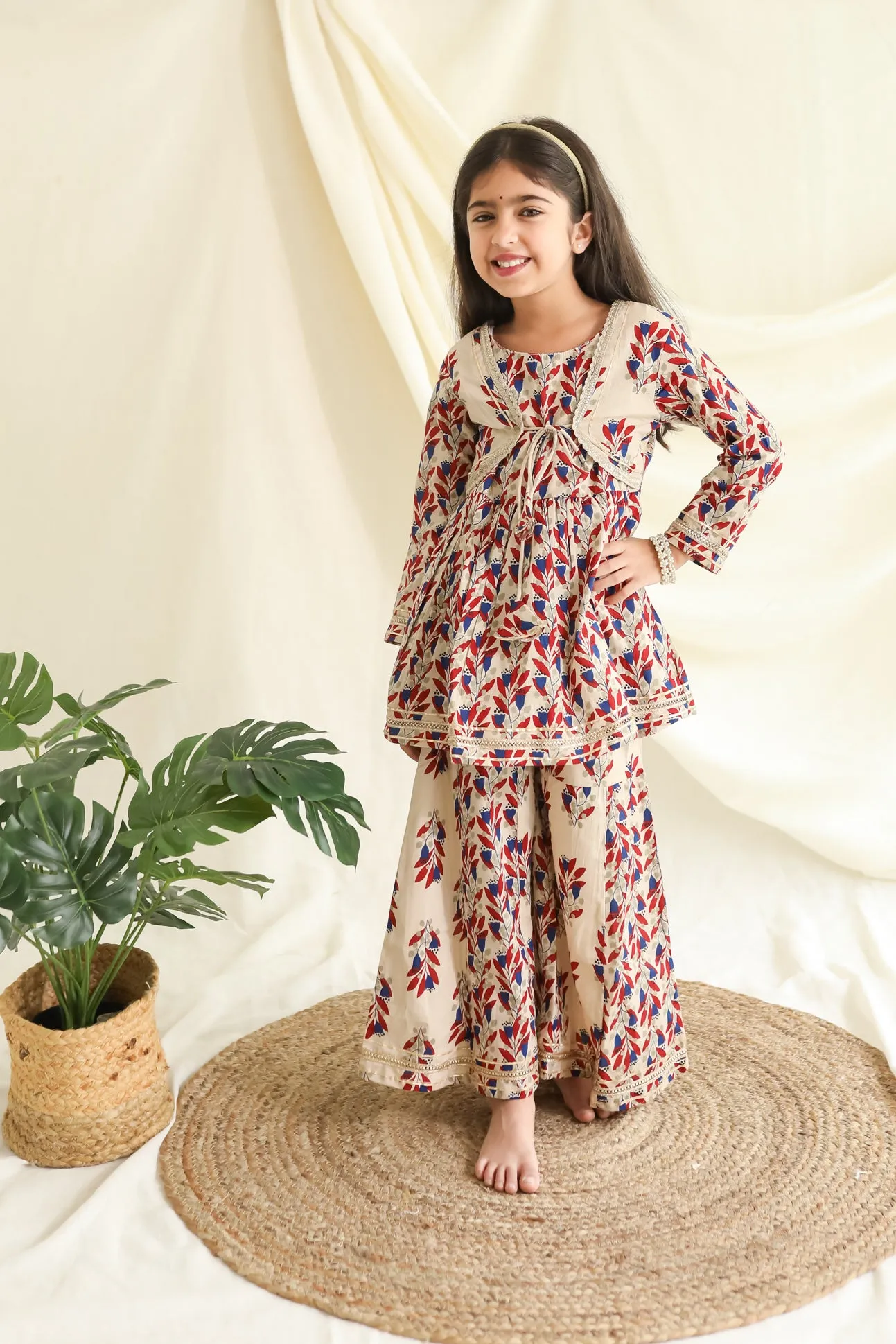 Klingaru Girls Sharara Set - Beige with Gota Lace Work