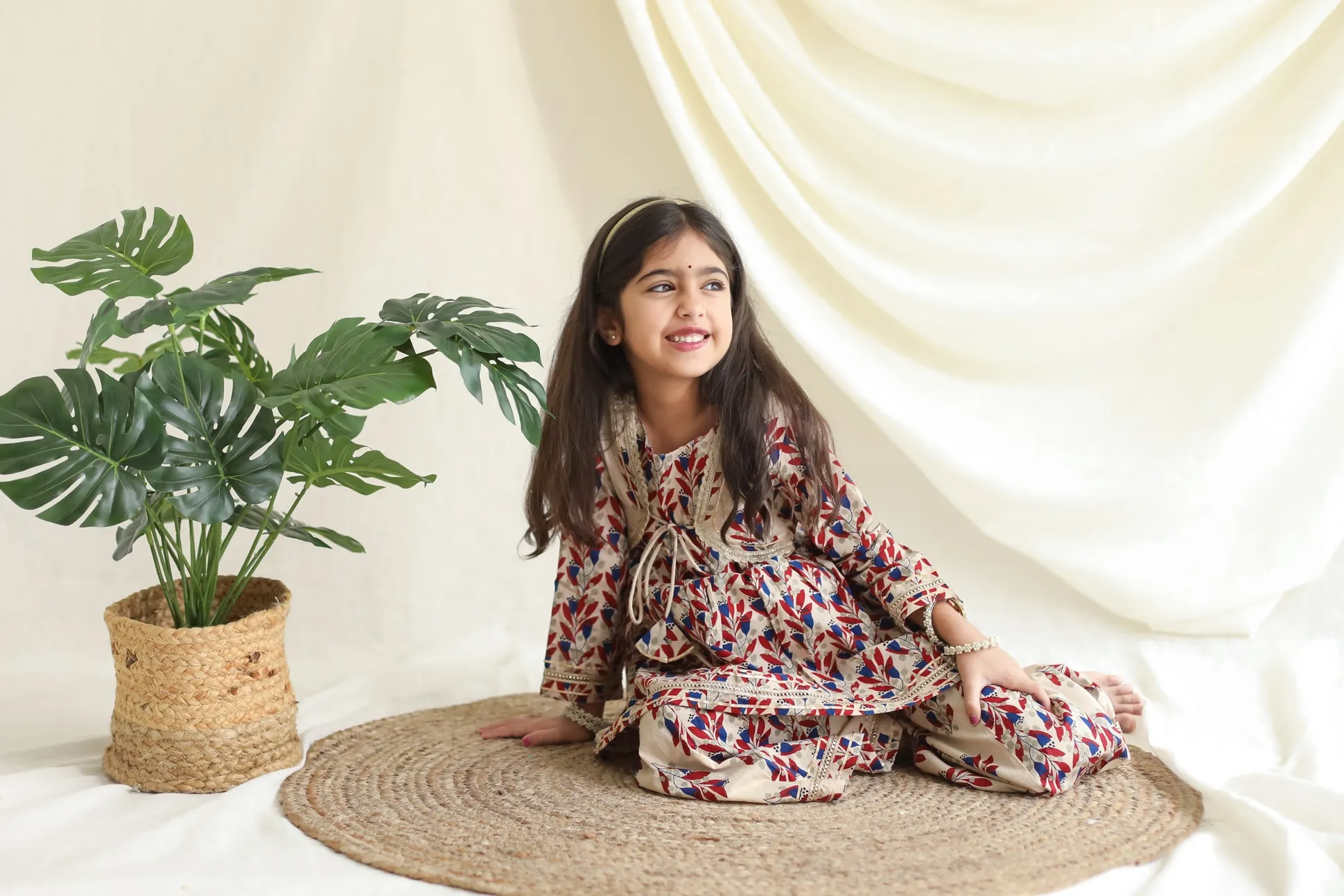 Klingaru Girls Sharara Set - Beige with Gota Lace Work