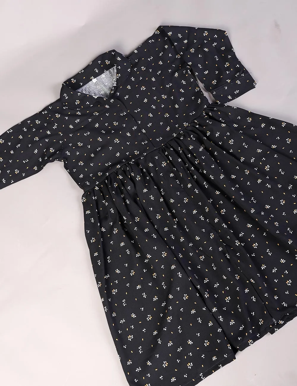 KOS-12-Black - Kids Linen Stitched Frock