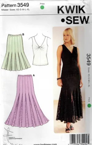 Kwik Sew 3549 Womens Stretch Twist Top & Gusseted Skirt Out Of Print Sewing Pattern Size XS - XL UNCUT Factory Folded