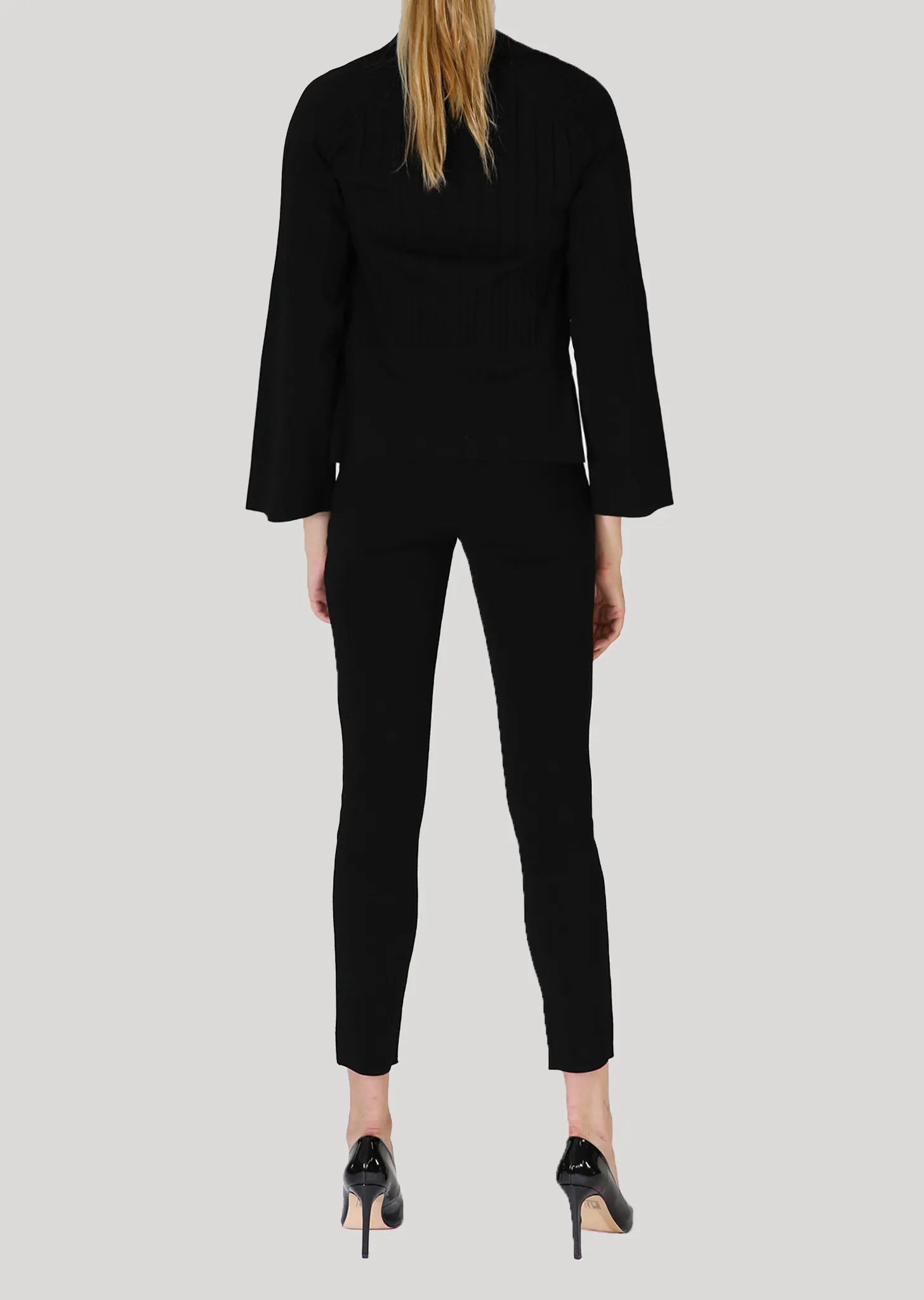 Lacee - Pleated Collared Jacket with Bell Sleeves
