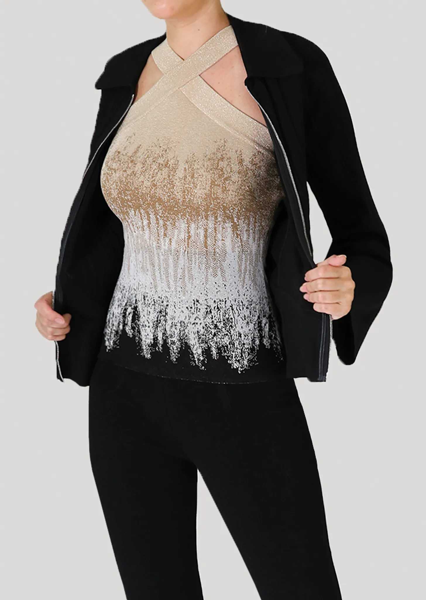 Lacee - Pleated Collared Jacket with Bell Sleeves