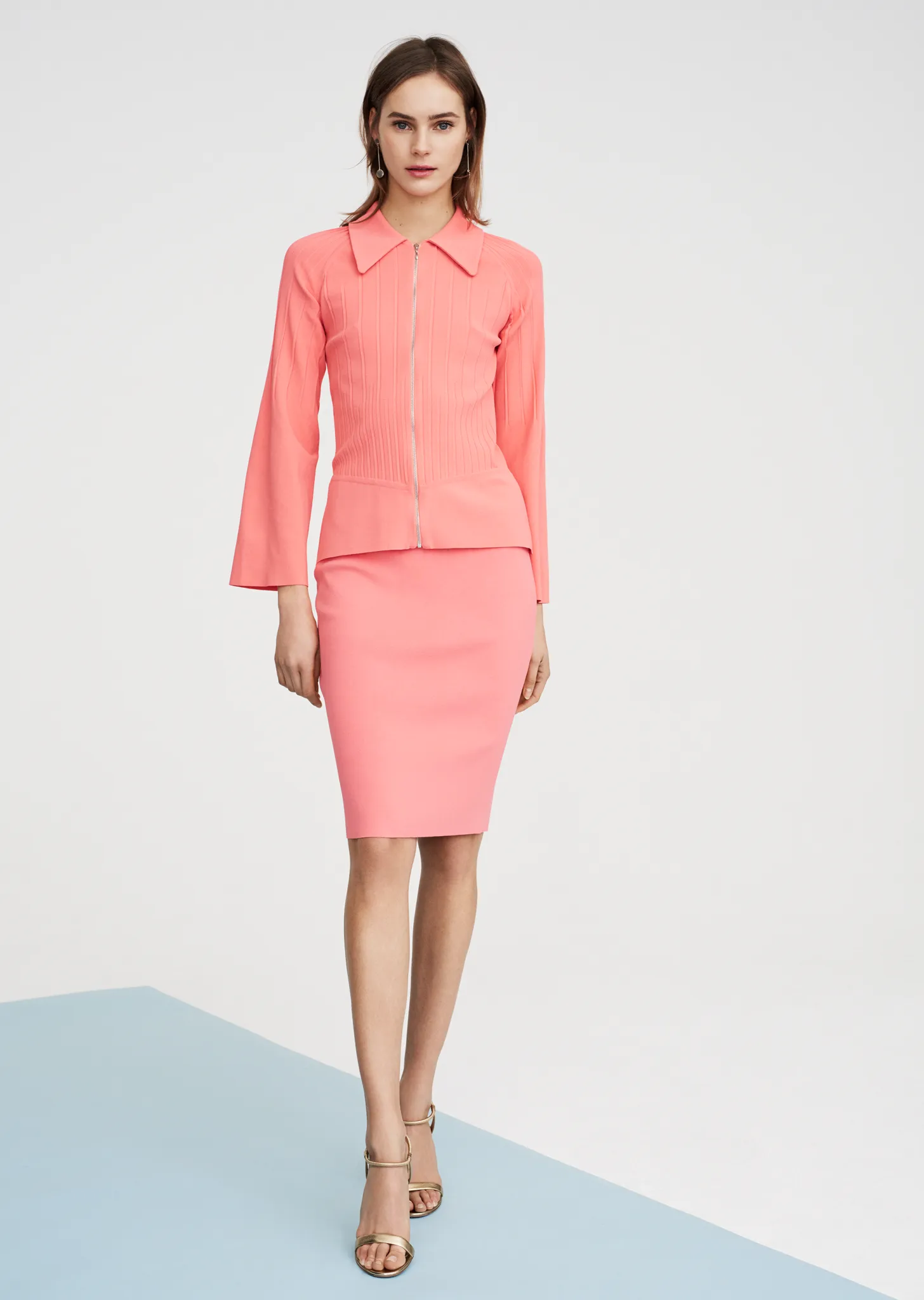 Lacee - Pleated Collared Jacket with Bell Sleeves