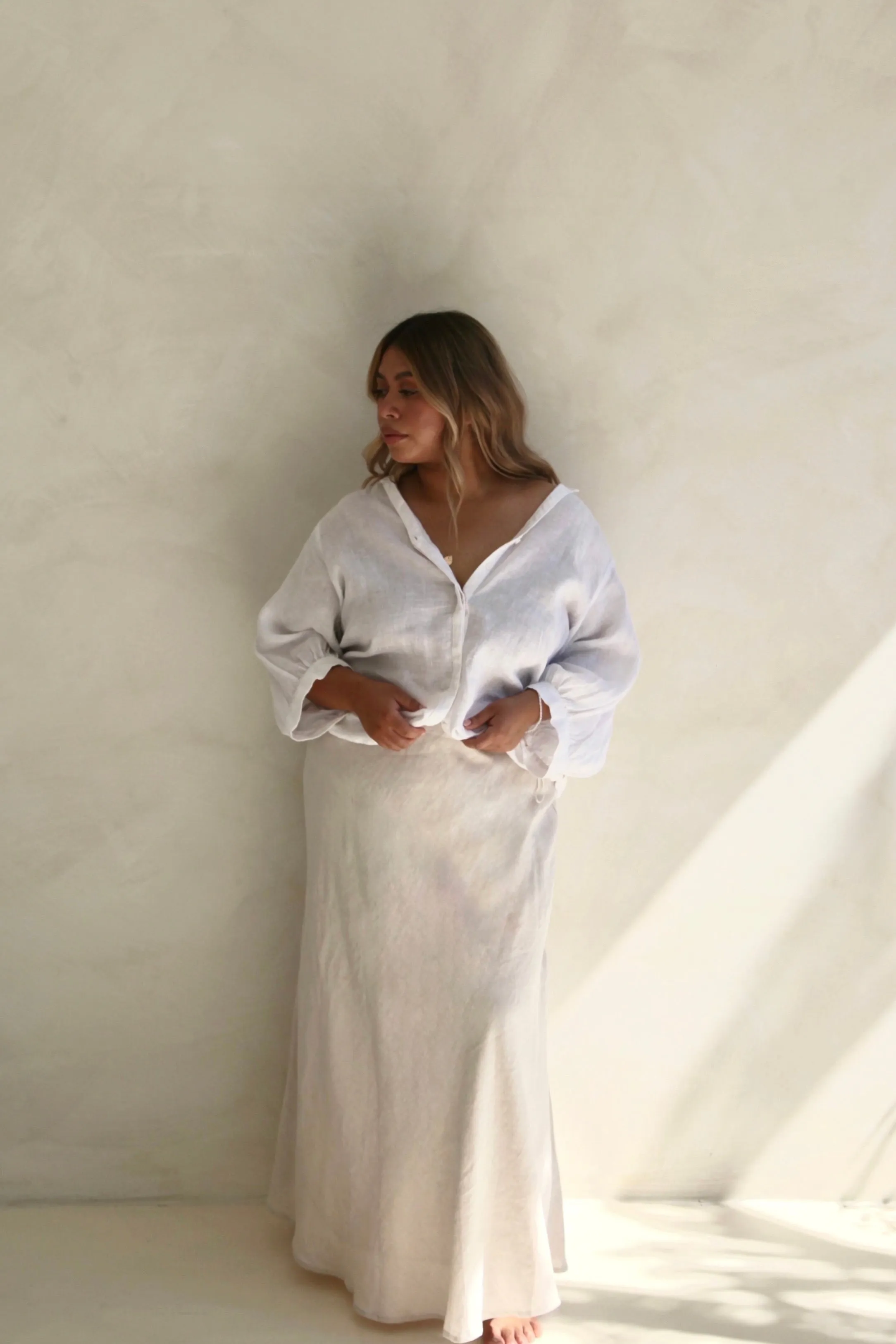 Lagos Natural Linen Blend Bias Cut Maxi Skirt