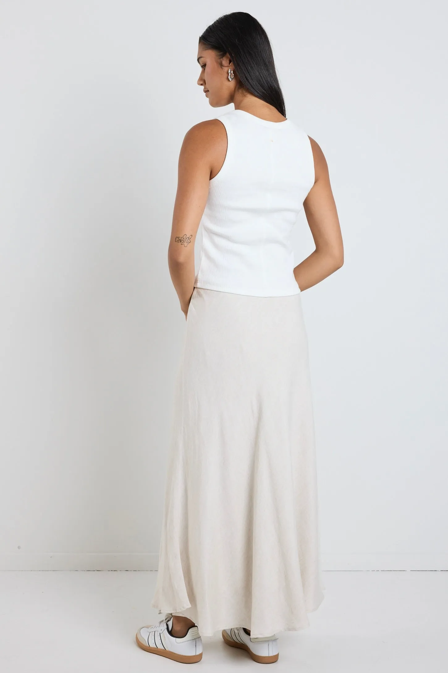 Lagos Natural Linen Blend Bias Cut Maxi Skirt