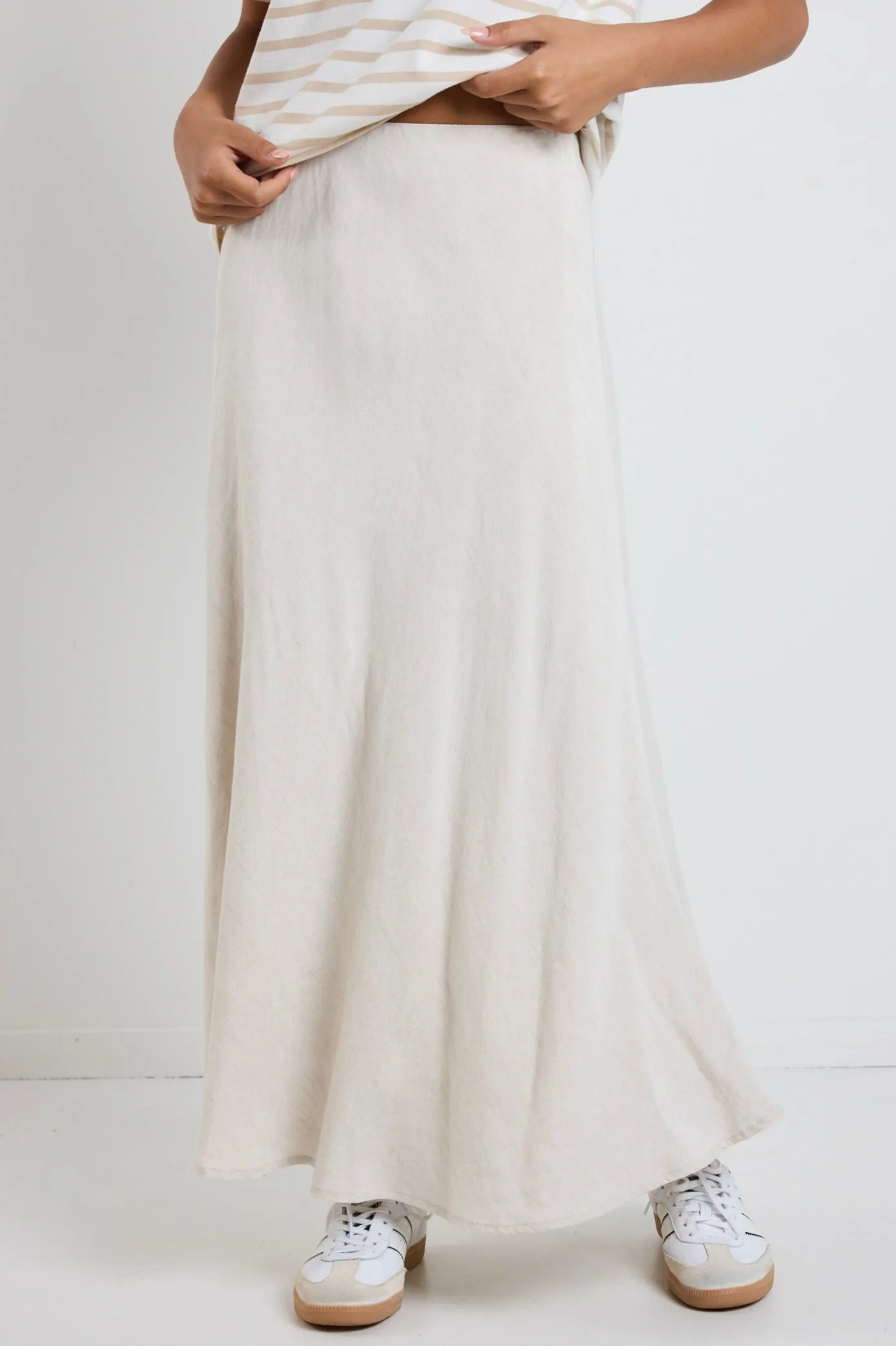 Lagos Natural Linen Blend Bias Cut Maxi Skirt