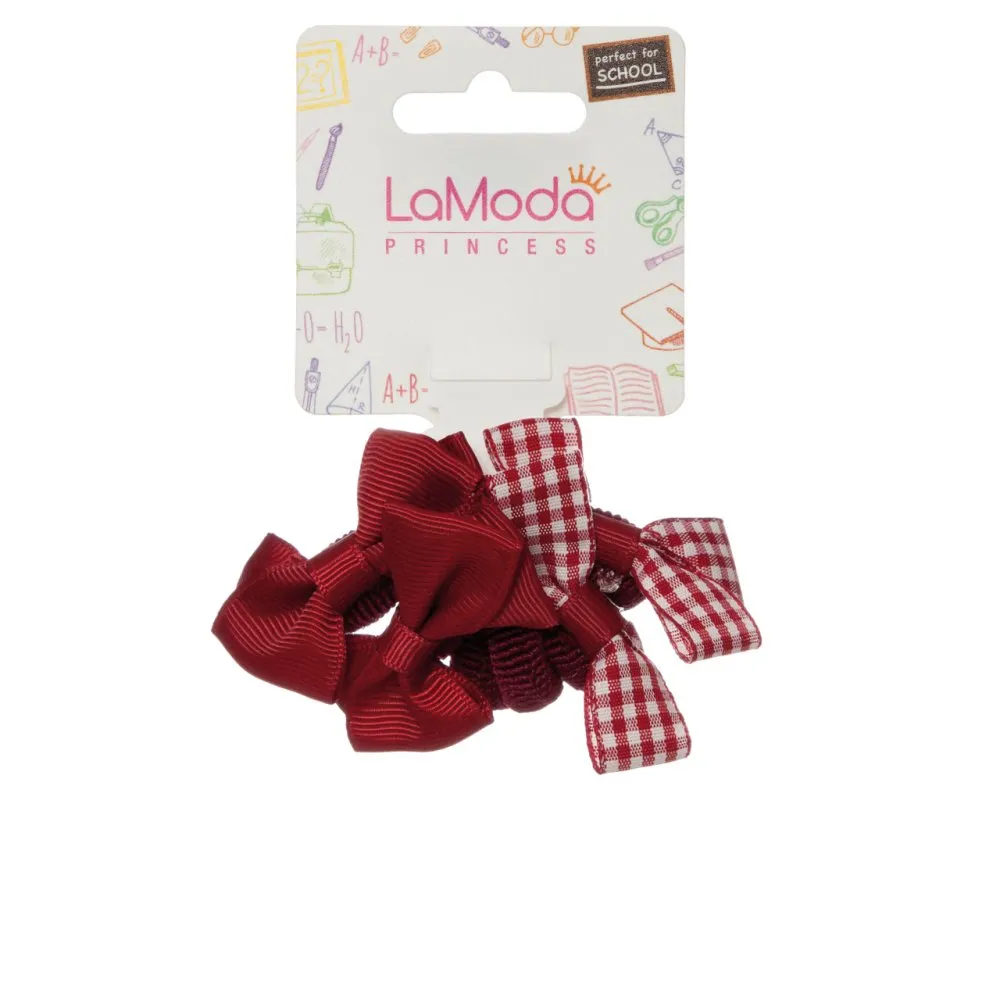 LaModa Princess Back to School Bow Ponytailers Burgundy Gingham 6Pk