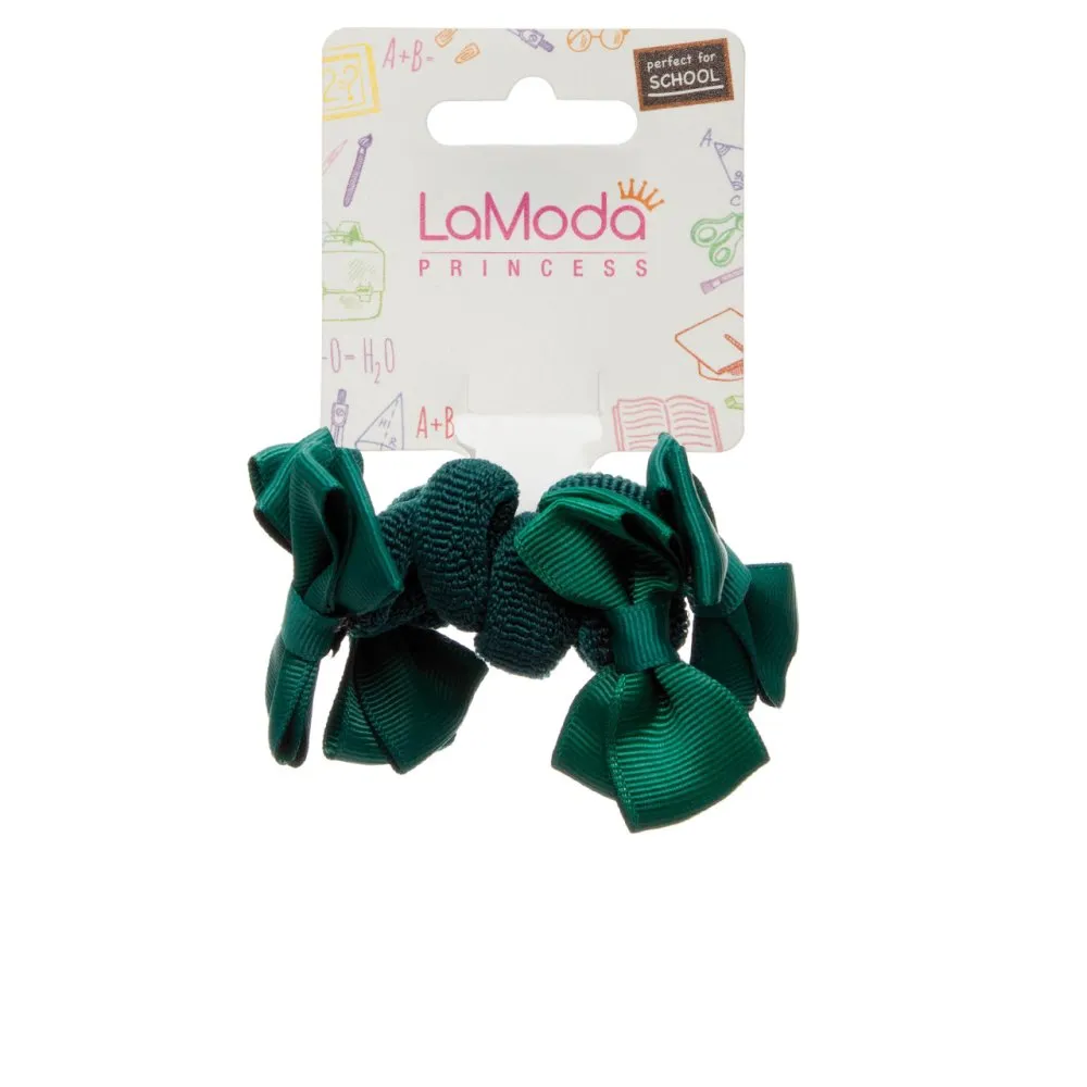 LaModa Princess Back to School Bow Ponytailers Green Plain 6Pk