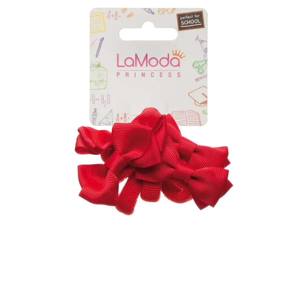LaModa Princess Back to School Bow Ponytailers Red Plain 6Pk