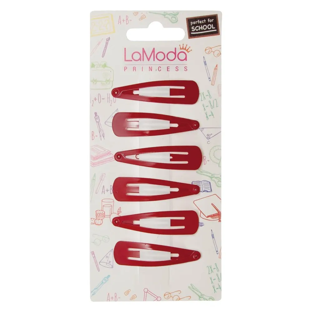 LaModa Princess Back to School Girls Clips Red Plain 6Pk