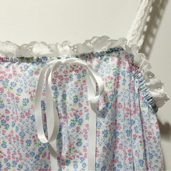 Lanz of Salzburg Tank Nightgown Size Small Floral Eyelet Lace Straps Made in USA