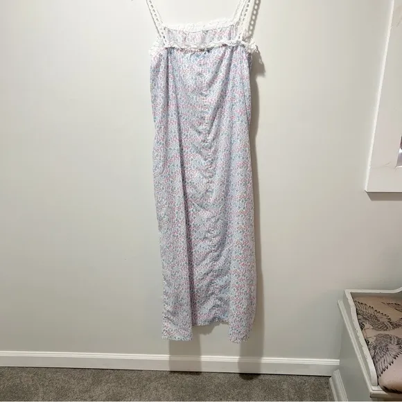 Lanz of Salzburg Tank Nightgown Size Small Floral Eyelet Lace Straps Made in USA