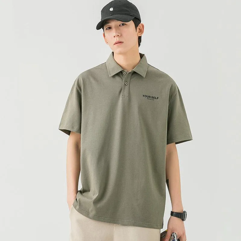 Lapel Cotton Polo Letter T-Shirt