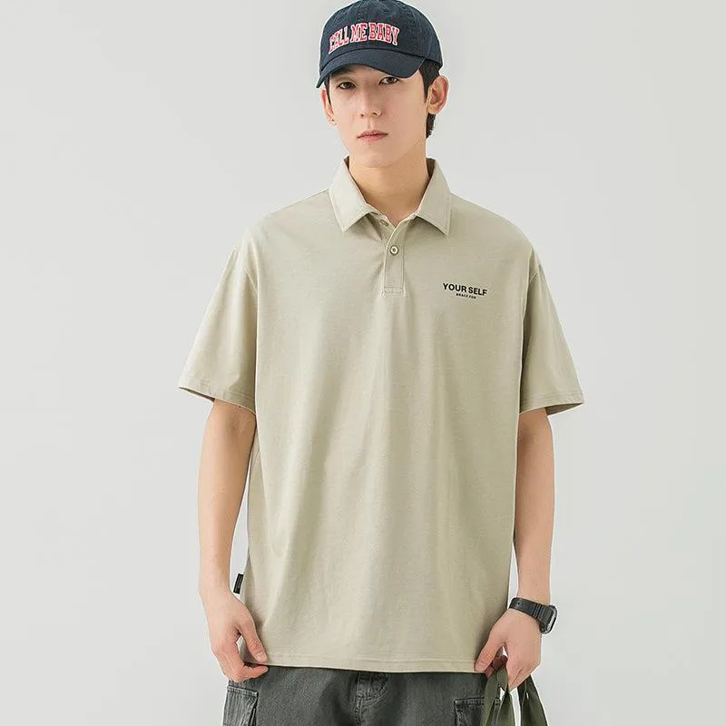 Lapel Cotton Polo Letter T-Shirt