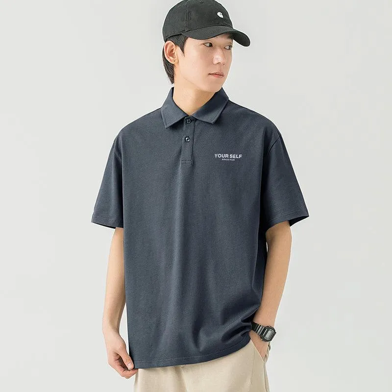 Lapel Cotton Polo Letter T-Shirt