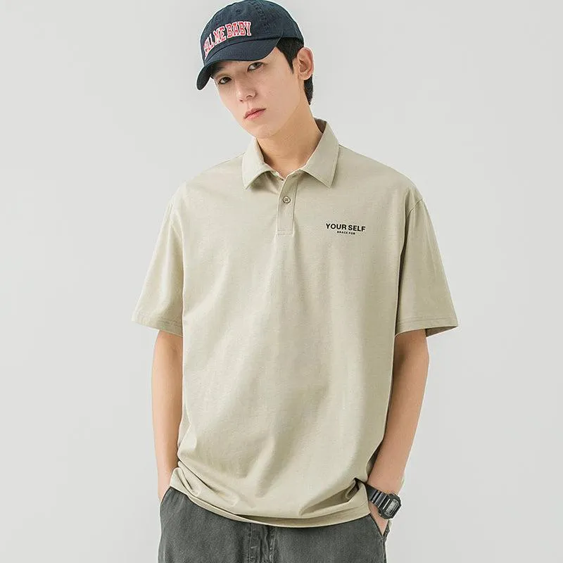 Lapel Cotton Polo Letter T-Shirt