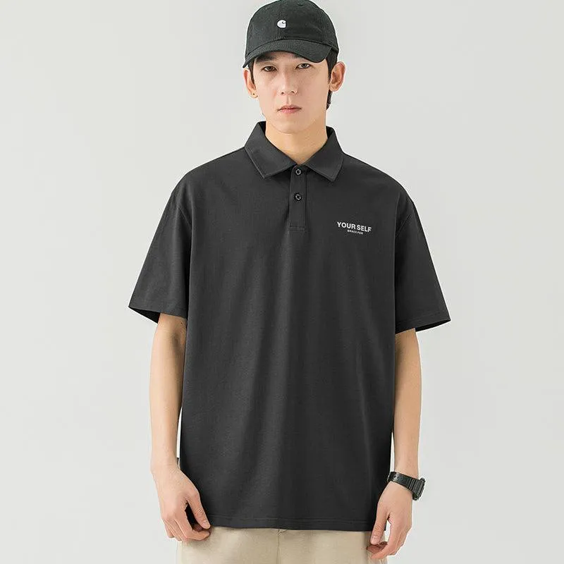 Lapel Cotton Polo Letter T-Shirt