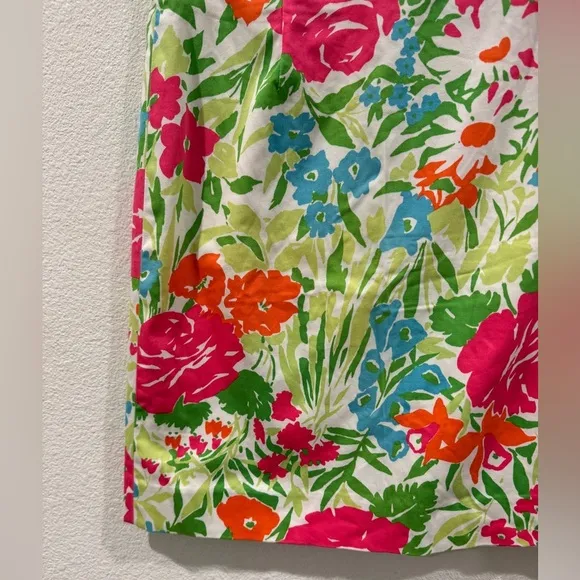 Lauren Ralph Lauren Floral White Cotton Blend Mini A Line Pencil Skirt Size 6