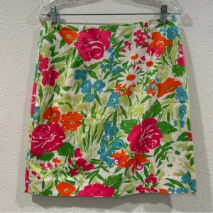 Lauren Ralph Lauren Floral White Cotton Blend Mini A Line Pencil Skirt Size 6