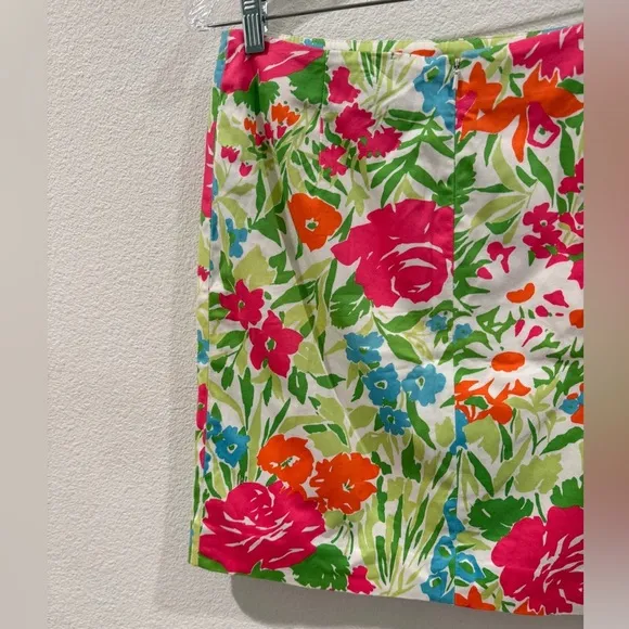 Lauren Ralph Lauren Floral White Cotton Blend Mini A Line Pencil Skirt Size 6