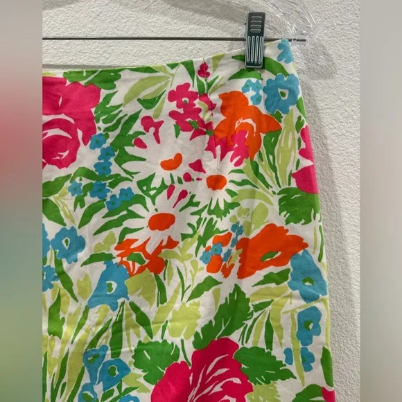 Lauren Ralph Lauren Floral White Cotton Blend Mini A Line Pencil Skirt Size 6