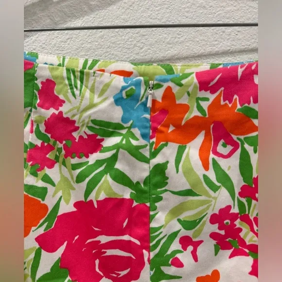 Lauren Ralph Lauren Floral White Cotton Blend Mini A Line Pencil Skirt Size 6
