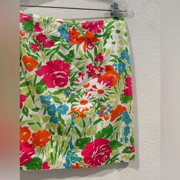Lauren Ralph Lauren Floral White Cotton Blend Mini A Line Pencil Skirt Size 6