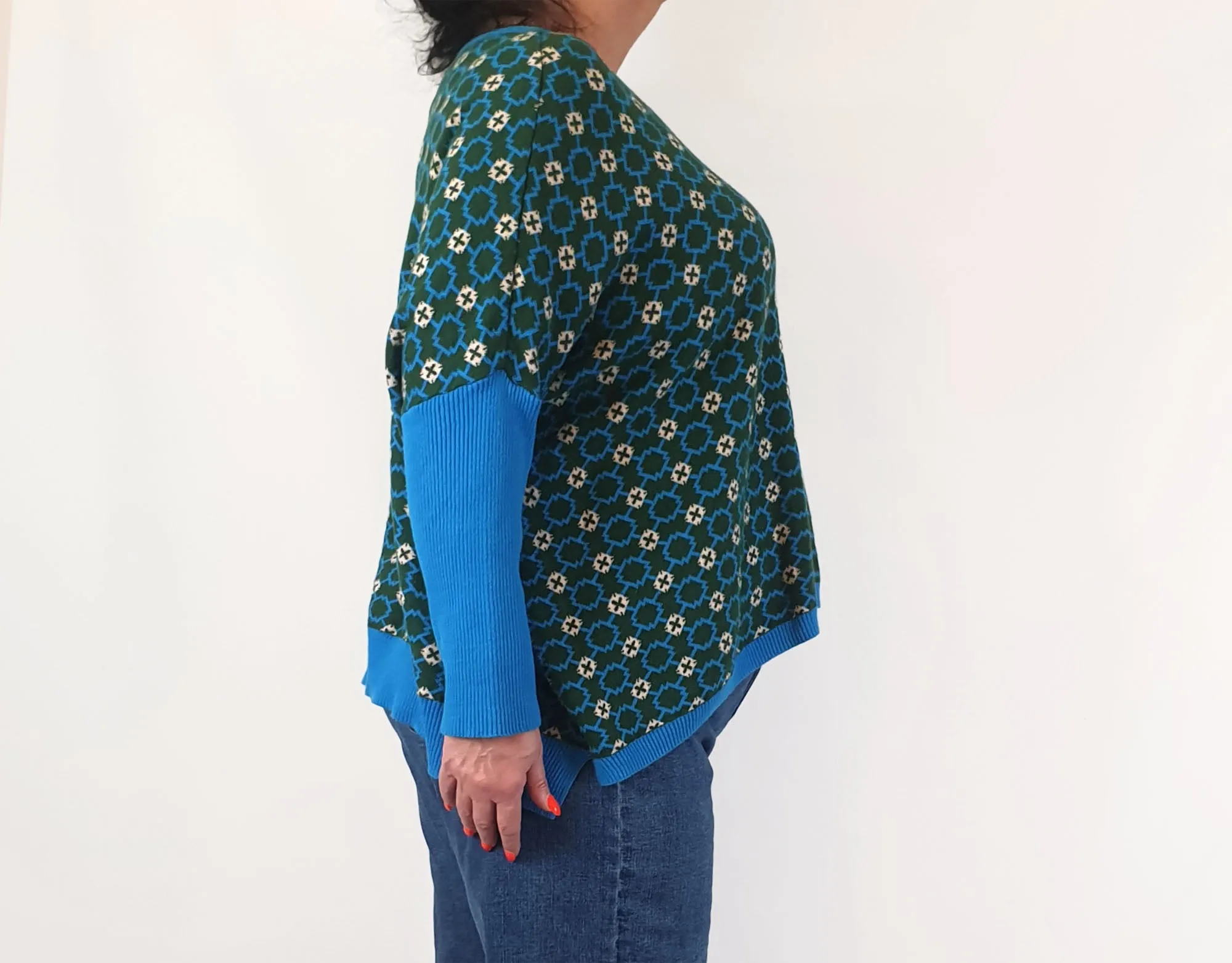 Lazybones blue and green cotton knit jumper size XL/XXL