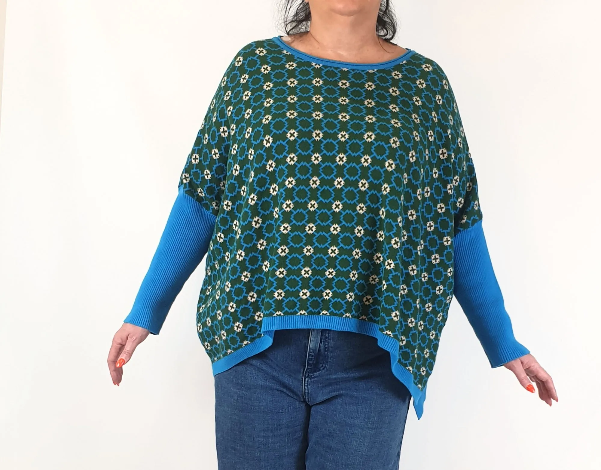 Lazybones blue and green cotton knit jumper size XL/XXL