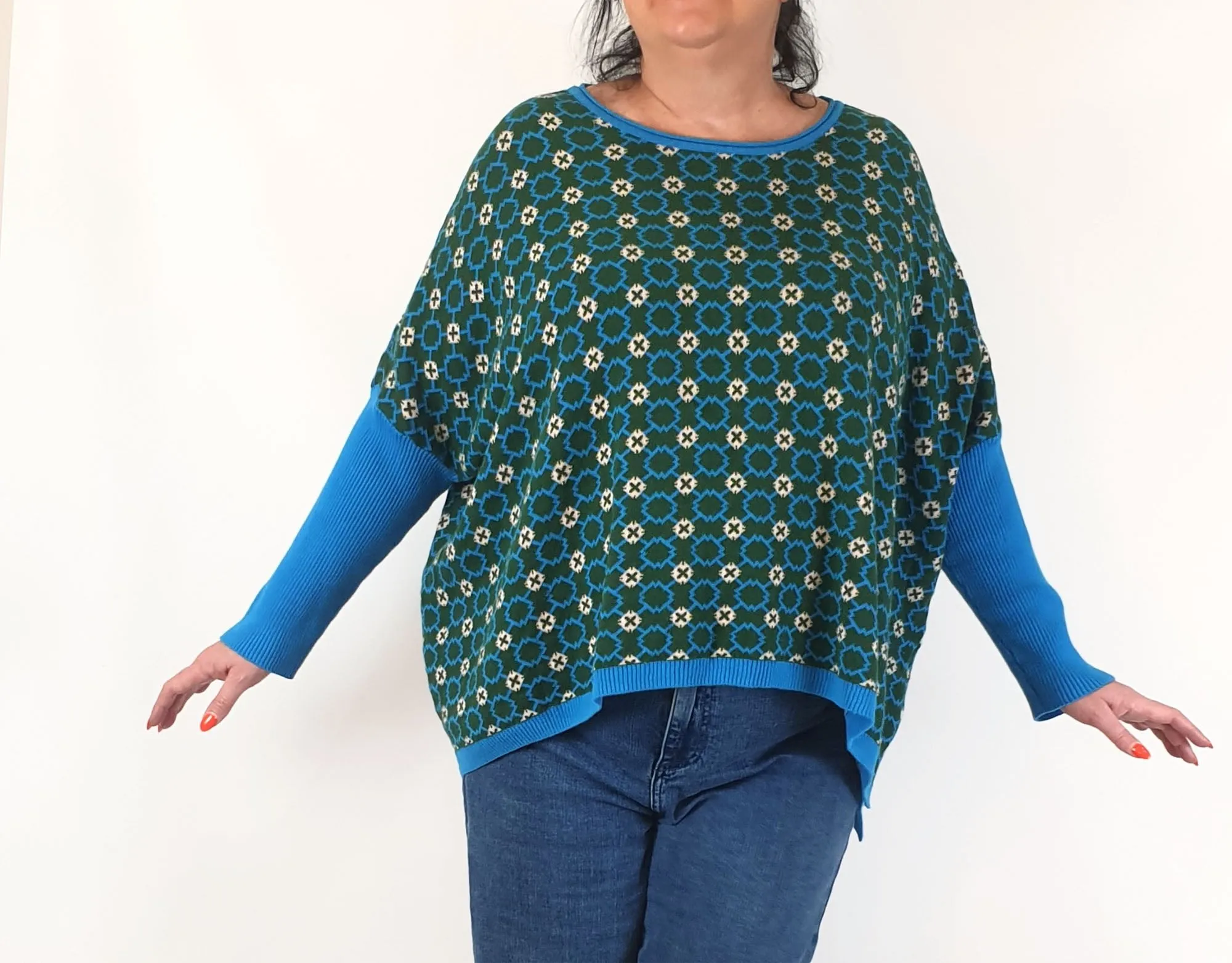 Lazybones blue and green cotton knit jumper size XL/XXL