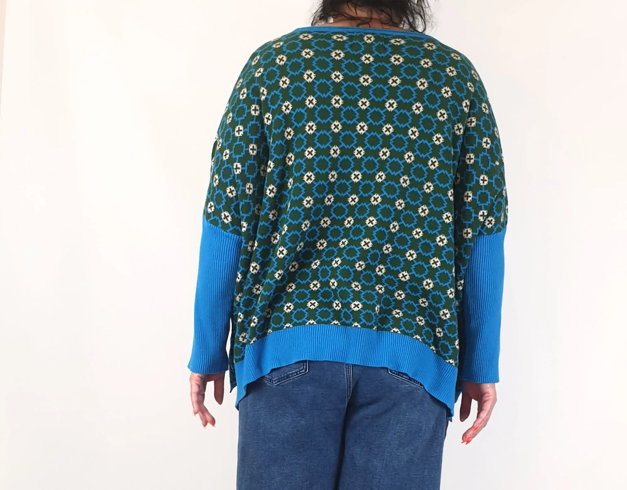 Lazybones blue and green cotton knit jumper size XL/XXL