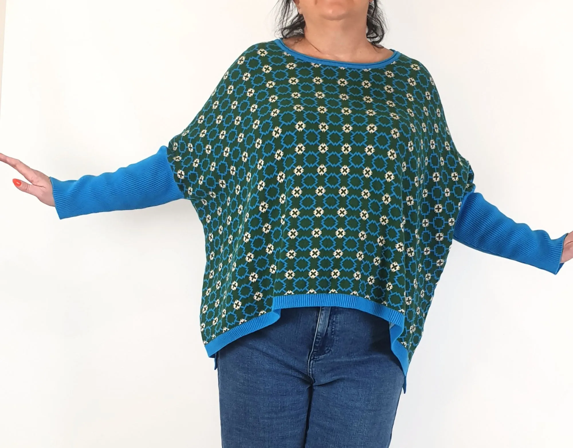 Lazybones blue and green cotton knit jumper size XL/XXL