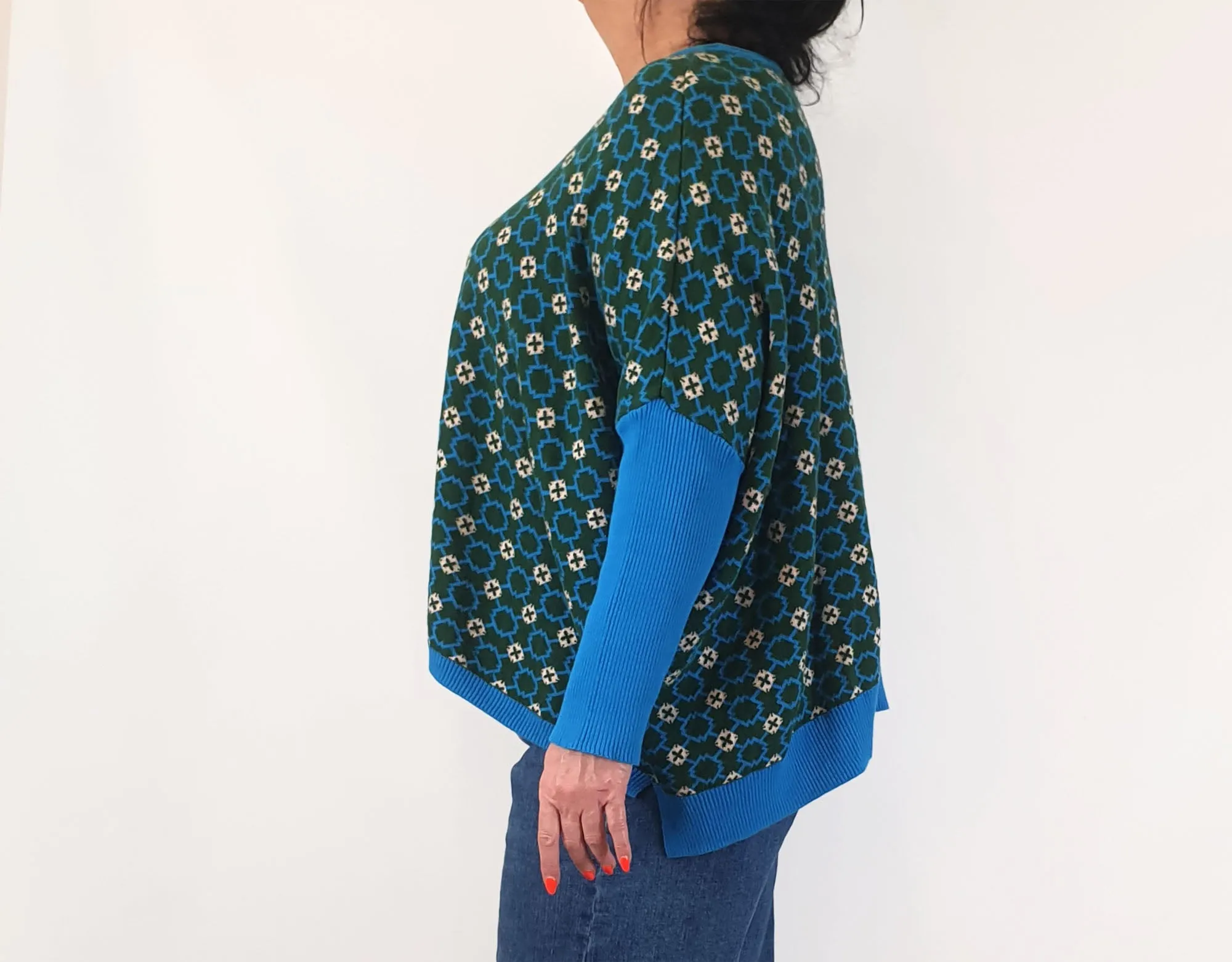 Lazybones blue and green cotton knit jumper size XL/XXL