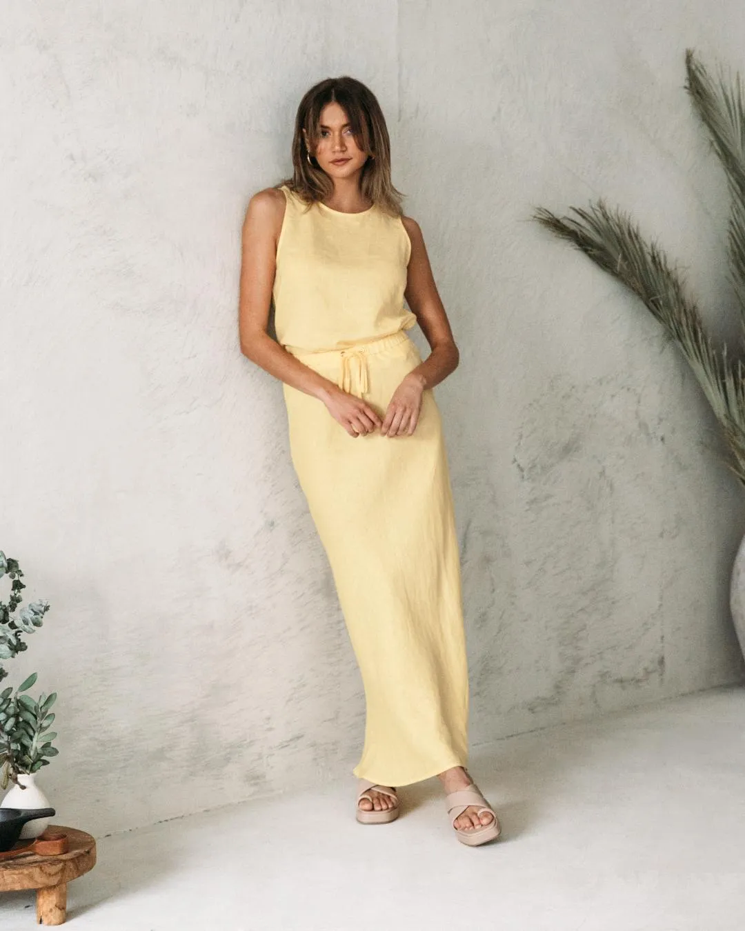 LEMON LINEN MAXI SKIRT