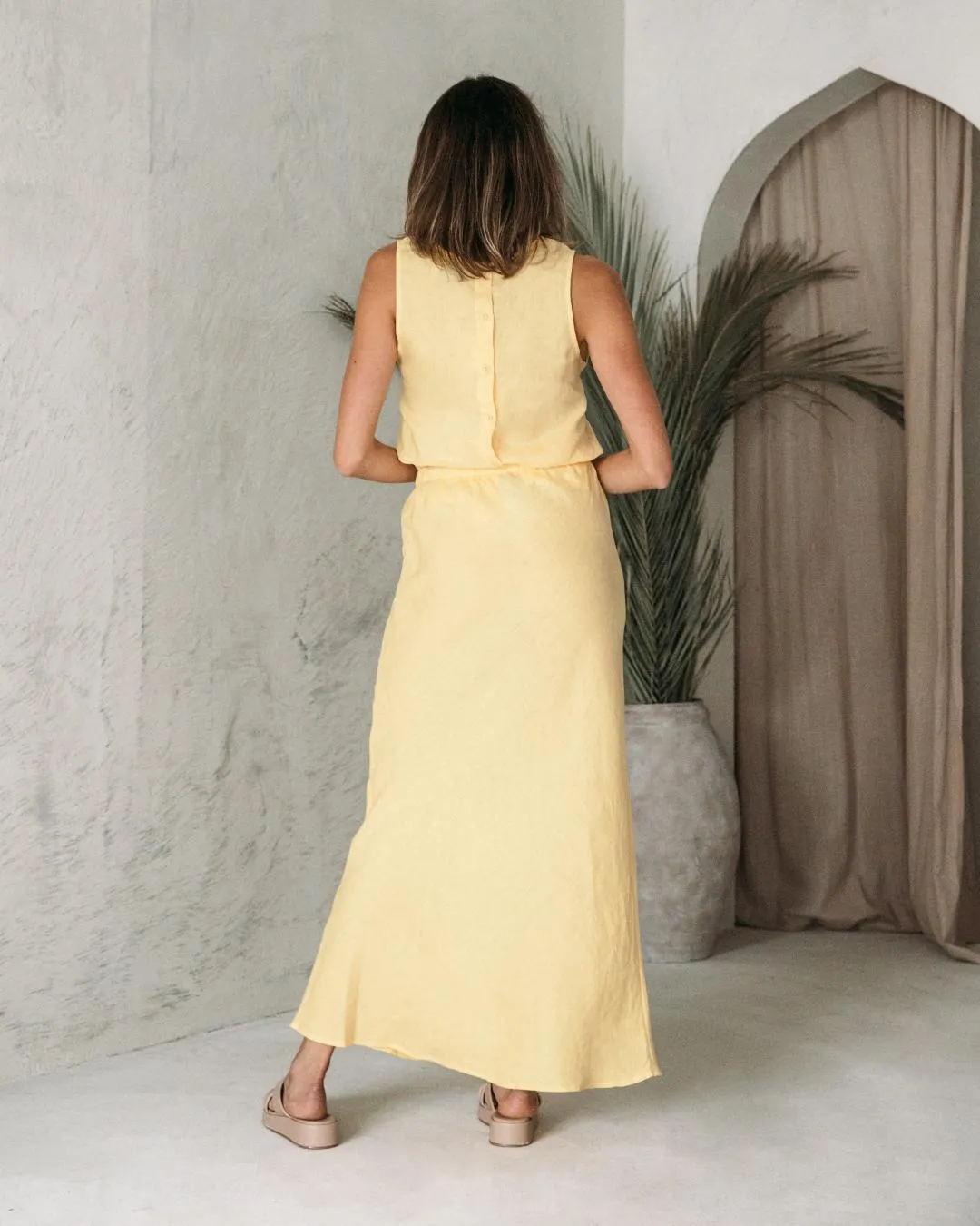LEMON LINEN MAXI SKIRT