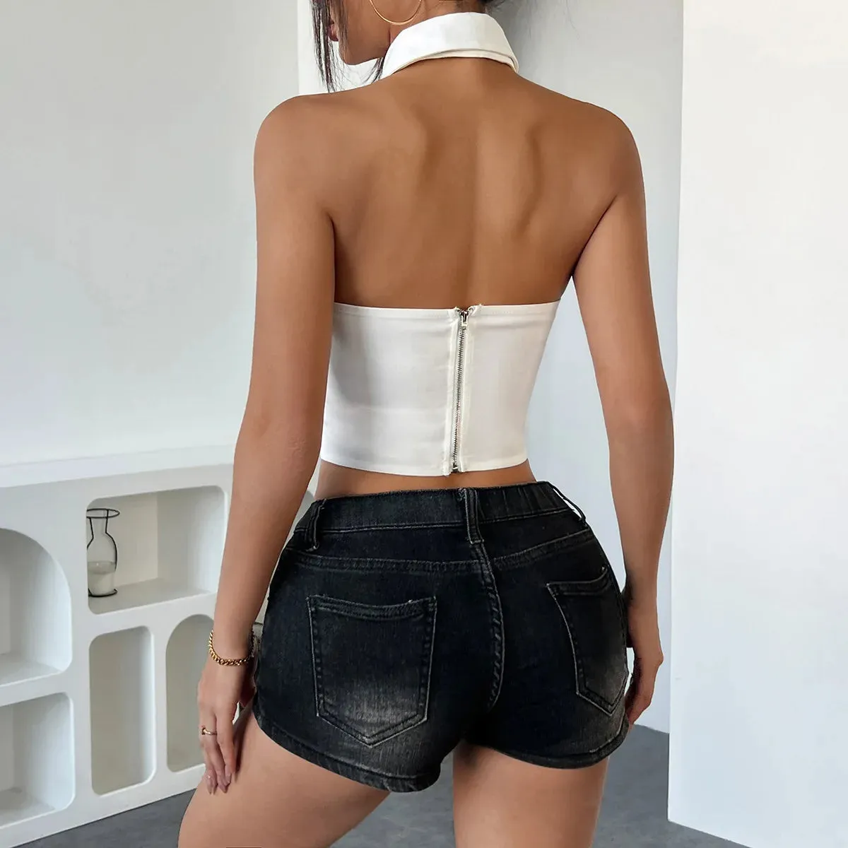 Leopard Print Backless Crop Top Vest